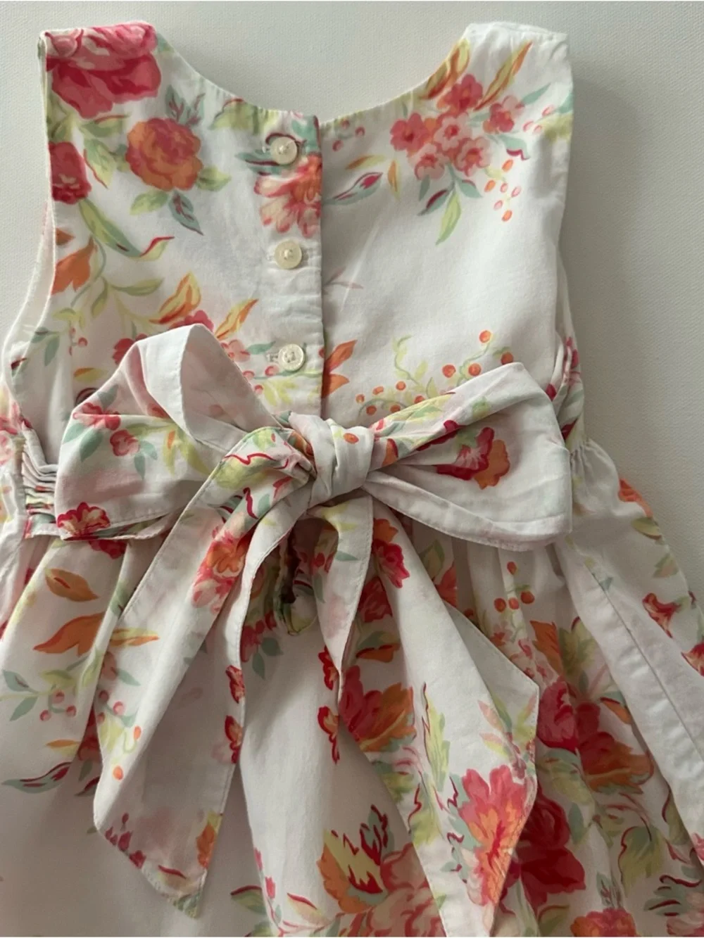 Ralph Lauren 18 Months Baby Girl White Floral Sundress with Peach Blooms